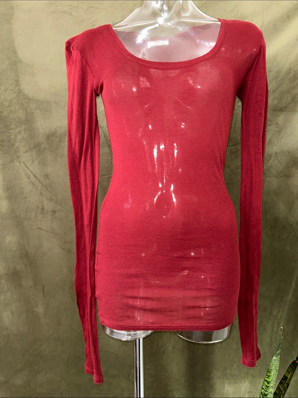 American Vintage Long Sleeve Scoop Neck Top Burgundy